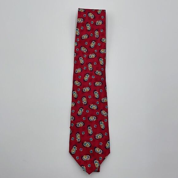 Red lands end tie with blue design NWOTS - Picture 3 of 6
